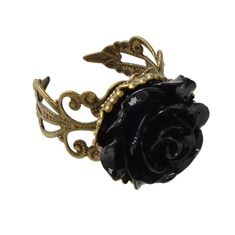Retro Gothic Jewellery Resin Flower Open Cuff Finger Ring Antique Accessories Feelontop Jewellery