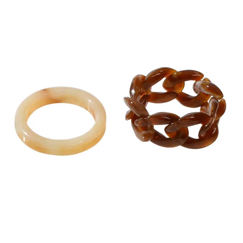 2pcs Trendy Jewelry Blue Brown Geometric Stackable Multiple Midi Finger Ring Set Feelontop Jewellery