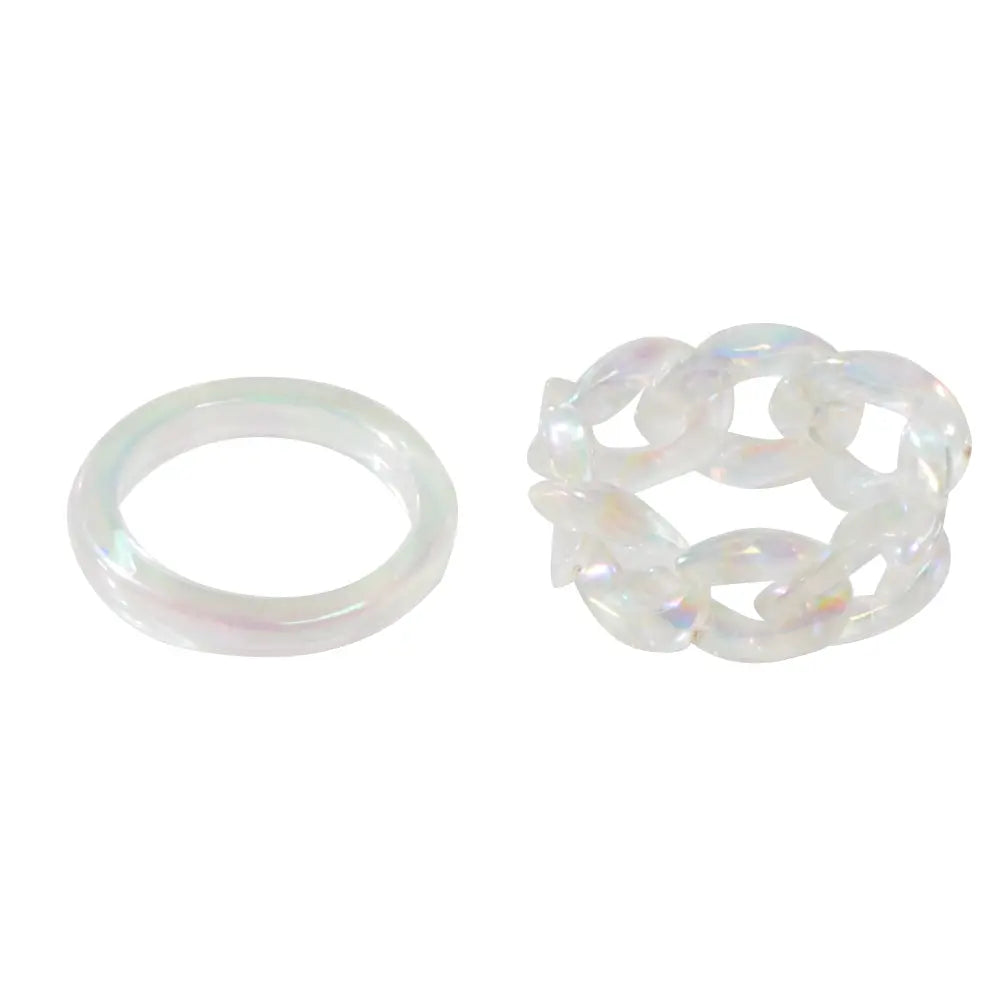 Stackable 2pcs Transparent Acrylic Resin Finger Ring set Multiple Ring Bulk Pack Feelontop Jewellery