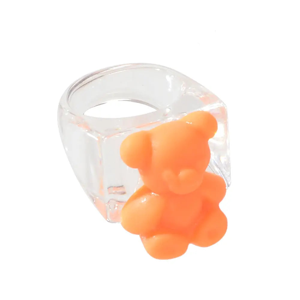 3D Cartoon Purple Orange Bear Plastic Transparent Chunky Trendy Finger Ring Gift Feelontop Jewellery