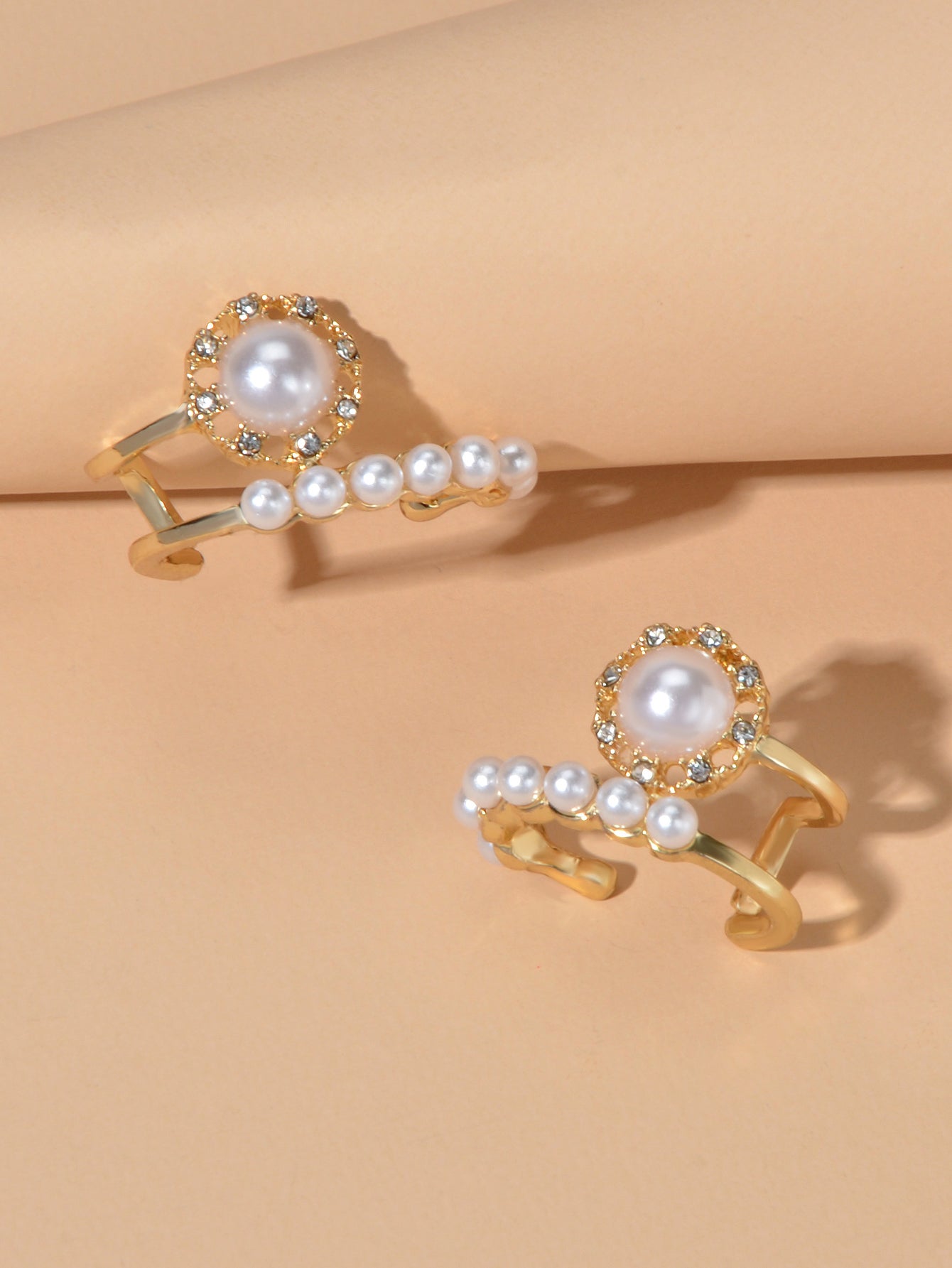 Textured Anniversary Wedding Jewellery Pearl Rhinestone Geometric Stud Earrings Feelontop Jewellery