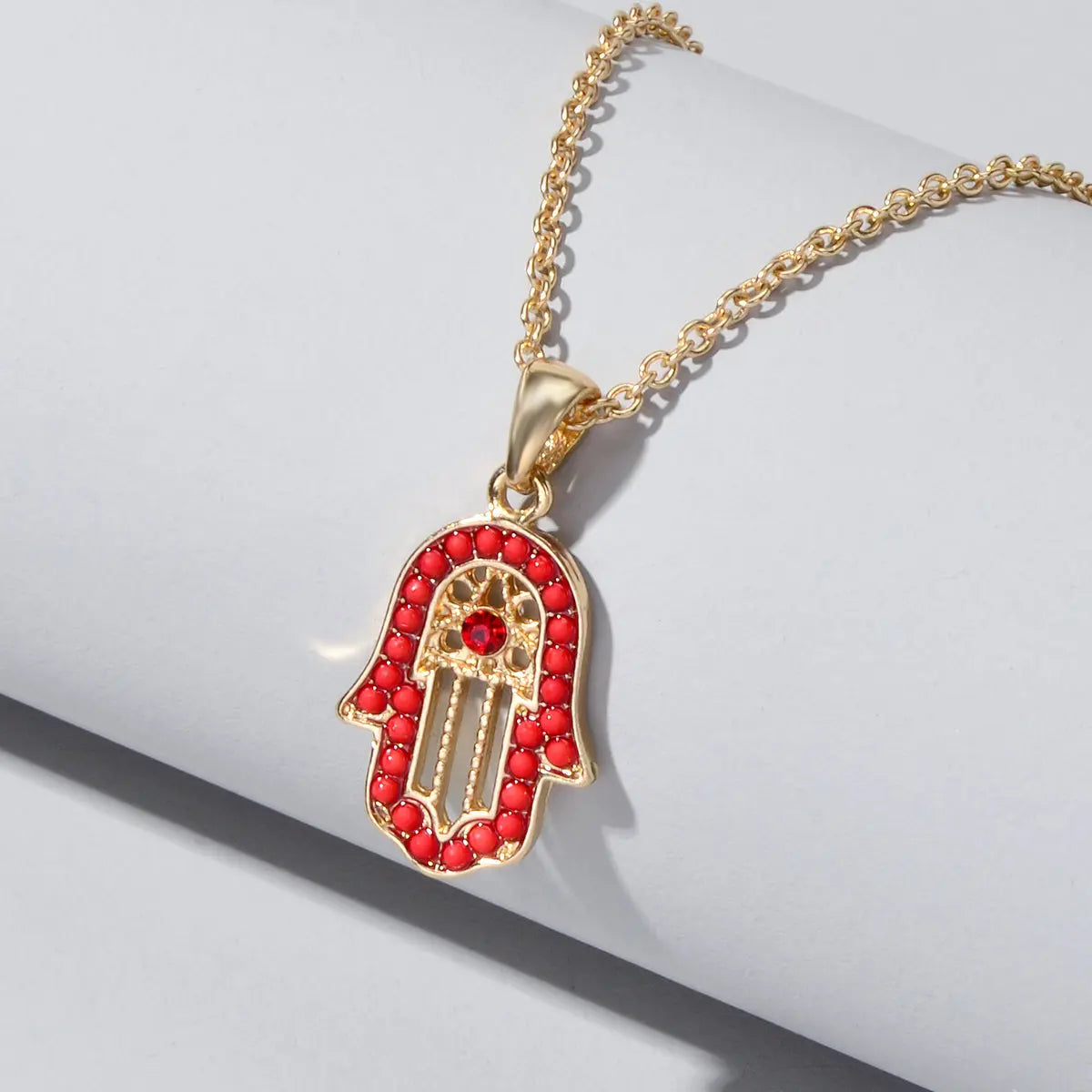 Gold Chain Red Beads Hamsa Hand Charm Necklace Good Luck Success Amulet Jewelry Feelontop Jewellery