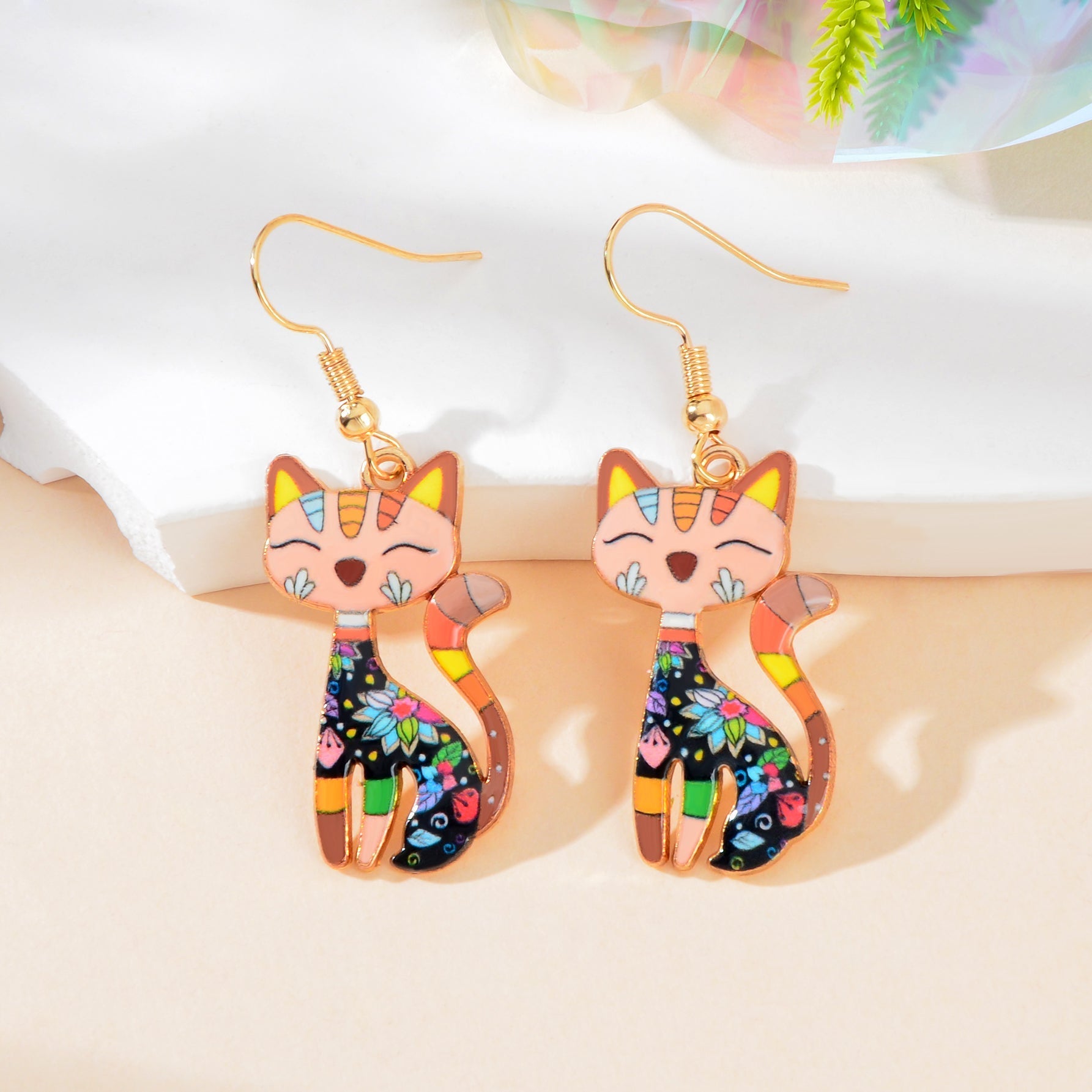 Lovely Colorful Cartoon Cat Design Animal Dangle Earrings Party Holiday Jewelry Feelontop Jewellery