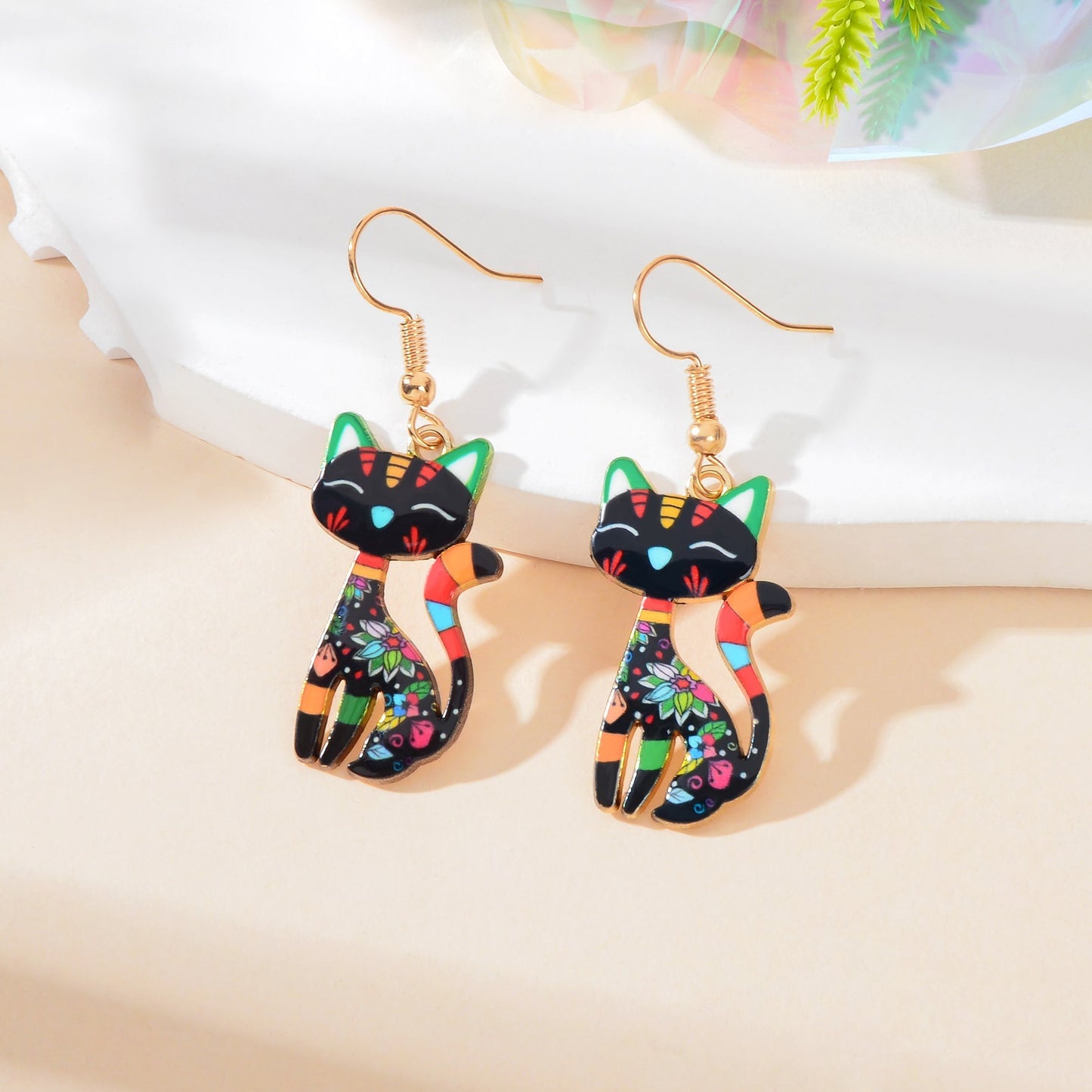 Lovely Colorful Cartoon Cat Design Animal Dangle Earrings Party Holiday Jewelry Feelontop Jewellery