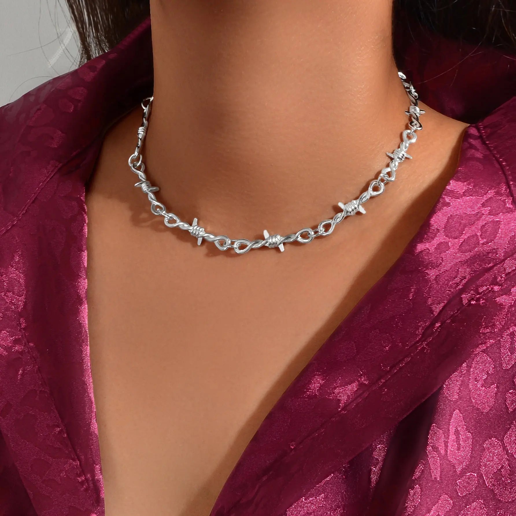 1 pc Punk Rock Style Silver Link Chain Collar Necklace Daily Music Festival Gothic Jewelry Feelontop Jewellery